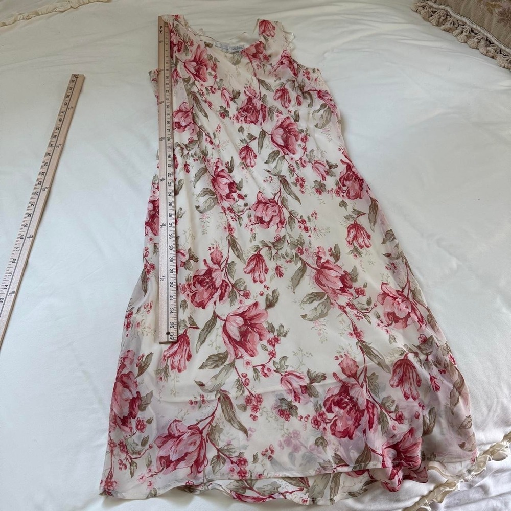 90s White Stag size 16 ivory pink floral sleeveless midi slip dress - Picture 3 of 6